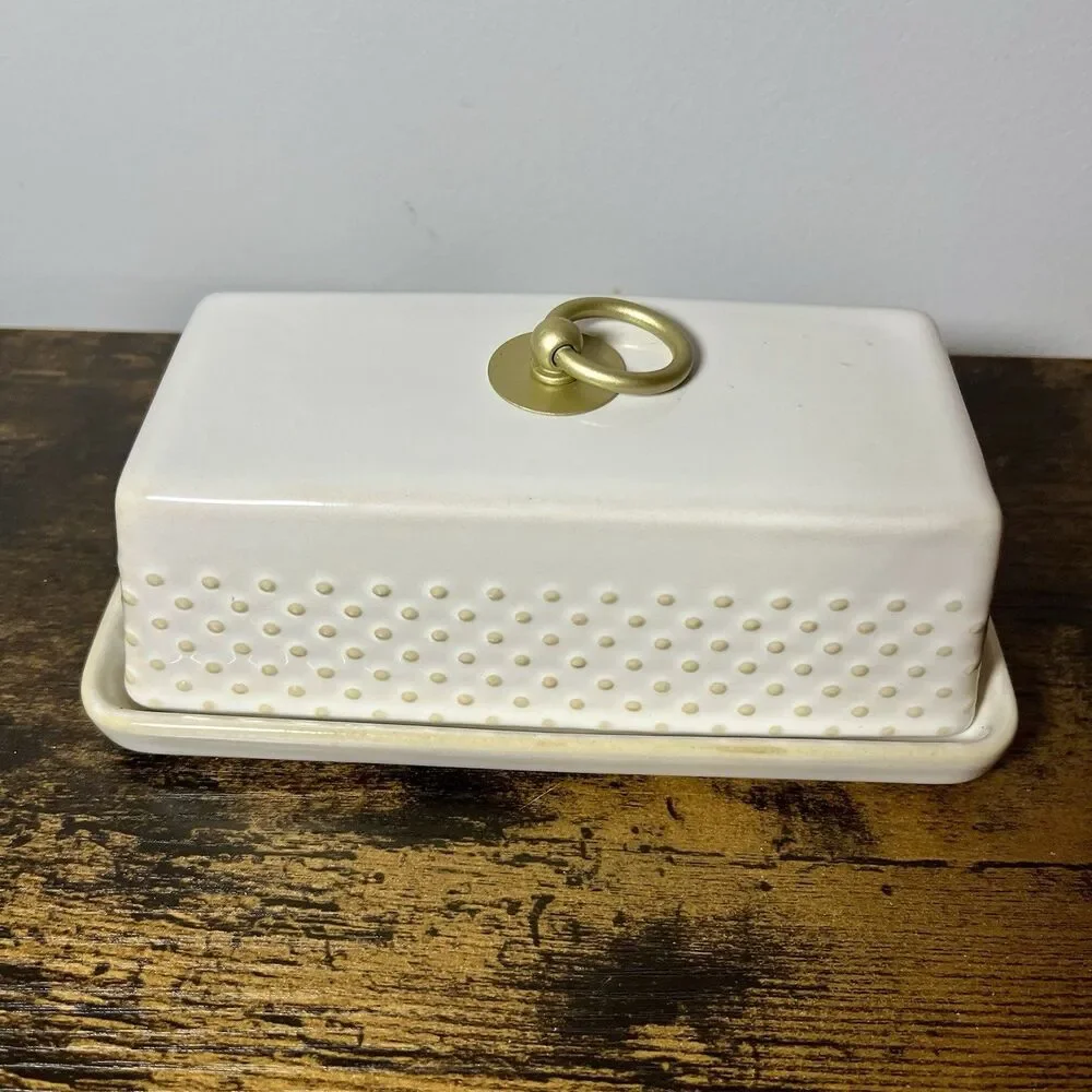 Better Homes & Gardens Modern Farmhouse Ceramic Butter Dish w/ Lid White